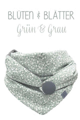 Dreieckstuch | Grau & Grün | Blüten & Blätter Kuscheltuch wishproject  - Halstuch Damen aus hellgrüner Baumwolle mit kleinen Blümchen Muster, Millefleur, Hellgrün, Pastellfarben, Salbeigrün, dreieckstuch mit Knopf,, made withn Love by wishproject, handmade for you , Fair Wear, langlebig, stilvoll, praktisch