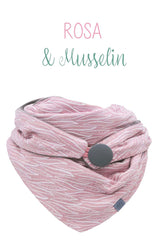 Dreieckstuch | Rosa & Grau | Musselin - Halstuch Damen für das ganze Jahr, aus rosa Musselin mit weißem Muster Blätter, Dreieckstuch mit Knopf, rosa & grau, Musselin, Baumwolle und Baumwoll-Nicky als Futterstoff, leicht, weich und schön, perfekt für dein outfit , made with Love by wishproject, handmade, fair wear, slow fashion
