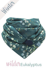 Halstuch Damen Eukalyptus Print auf 100% Baumwolle, Futterstoff aus weichem, flauschigem Microfaserplüsch in Dunkelblau, made with Love by wishproject, fair wear, sustainable, nachhaltig