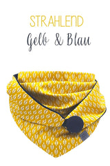 Dreieckstuch | Gelb & Blau - Dreieckstuch mit Knopf Farbe gelb mit Weißen Blättern, Futterstoff Nicky dunkelblau, praktisches Accessoire, vielseitig einsetzbar, individuell, chic, stylisch, gelb, sonnengelb