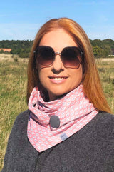 Dreieckstuch | Rosa & Grau - Halstuch Damen aus Zuckerwatte Rosa Baumwolle mit Blättchenmotiv , Futterstoff Baumwoll-nicky Grau , made with love for you, Lieblingstuch, Fair Wear, praktisch, stylisch, wärmend, chic