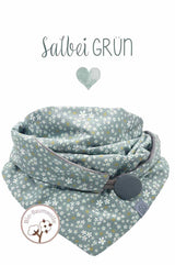 Kuscheltuch wishproject - Halstuch Damen aus hellgrüner Bio-Baumwolle mit kleinen Blümchen Muster, Millefleur, Hellgrün, Pastellfarben, Salbeigrün, dreieckstuch mit Knopf,, made withn Love by wishproject, handmade for you , Fair Wear, langlebig, stilvoll, praktisch