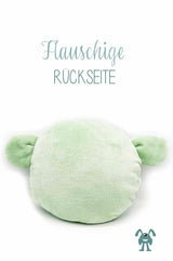 Rückseite von Kissen mit Ohren, praktisch als Kopfkissen, Dekokissen, Sofakissen. aus weichem Microfaserplüsch auf der Rückseite, made with love for you, Fair Wear, handmade