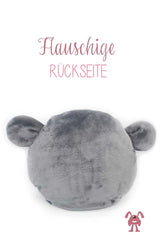 Rückseite von Kissen mit Ohren, praktisch als Kopfkissen, Dekokissen, Sofakissen. aus weichem Microfaserplüsch auf der Rückseite, made with love for you, Fair Wear, handmade