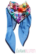 Sommertuch | Wild & Funky | Fairytale | Blau Sommertuch wishproject - Sommertuch aus weichem Viscosejeans in Kombination mit buntem Seidensatin, weich, fließend und märchenhaft mit Lotusmotiv, perfektes, wundervolles Sommertuch