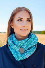 Halstuch Damen türkis, petrol, grau Pusteblumen, wie ein Dreieckstuch mit Knopf fair wear, made with love, nachhaltig