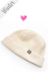 Cremeweiße Cordmütze aus kuscheligem Cord-Jersey, helle Wintermütze mit trendiger Rippenstruktur