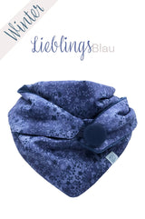 Halstuch Damen aus Blauer Baumwolle , flauschig gefüttert für den Winter, Dreieckstuch mit Knopf, wie Loop aber viel praktischer, made with Love, fair wear, sustainable, handmade by wishproject