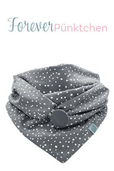 Halstuch Damen grau mit weißen Pünktchen, polka Dots, Rockabilly , Dreieckstuch warm und stylisch , Wintertuch, Schal, Loop , fair wear, made with Love, handmade, Futterstoff aus Baumwollnicki grau, Tuch mit Knopf