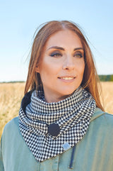 Halstuch Damen Pepita Hahnentritt, Pied du Poule Muster schwarz und weiß chic, klassisch , praktisch, weich und warm