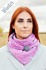 Halstuch Damen Musselintuch Pusteblume, rosa beere fuchsia, pink mit grauem Futterstoff, made with love by wishproject, fair wear, chic, schön und warm