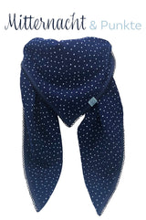 Sommertuch | Navy & Punkte | Musselin Sommertuch wishproject , Halstuch damen aus weichem, dunkelblauen Musselin mit weißen Pünktchen, vielseitig tragbar; als Halstuch, Stola, oder um die Hüfte, made with love by wishproject, fair wear, slow fashion, handmade