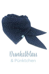 Sommertuch | Navy & Punkte | Musselin Sommertuch wishproject , detail von Dreieckstuch mitternachtsblau mit weißen Pünktchen, gebunden , schönes, praktisches Accessoire- tragbar bei kaltem Wetter und auch im Sommer als Schutz vor Sonne, fair wear, slow fashion, i made your scarf, Pünktchen, dunkelblau, Sommertuch , weich und anschmiegsam, handmade by wishproject