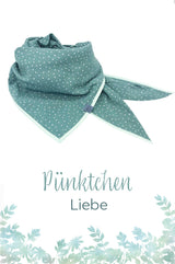 Halstuch Damen aus Musselin Farbe Salbei Hellgrün mit kleinen weißen Punkten und Hellgrüner Borte, perfekt für jede Jahreszeit, weich, stylisch, Sommertuch, made with Love by wishproject, slow fashion, i made your scarf, fair wear