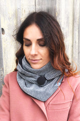 Halstuch Damen Grau aus Baumwolljersey Cord mit schwarzem Futter