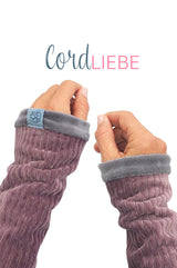 Pulswärmer aus weichem Beere farbigen Jersey-Cord, gefüttert mit grauem Baumwollnicki