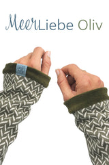 MeerLiebe Oliv Stulpen für die Handgelenke oliv & creme gefüttert mit oliv farbigen Baumwol-Nicki