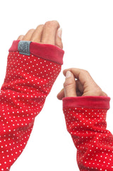 Stulpen für die handgelenke und arme rot mit kleinen weißen pünktchen niki futter rot polka dots