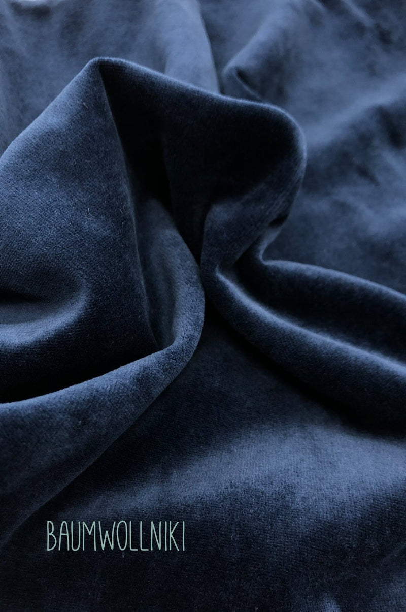 Futterstoff Baumwolle, Baumwollnicki, weich, samtig, anschmiegsam, wärmend, natürlich, Farbe Blau