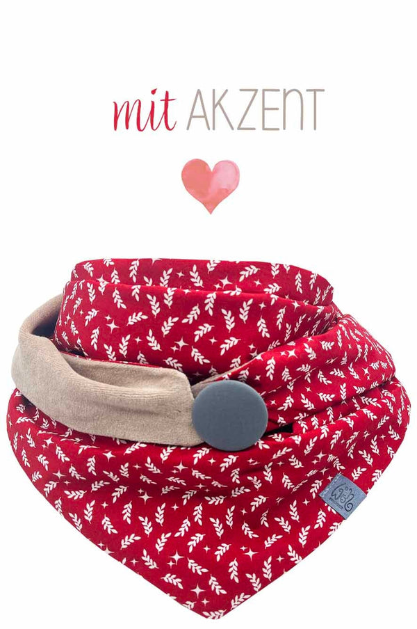 Halstuch für Damen in wundervollem Rot und Beige, Trendfarben, mit tollem Akzent, stylisches Accessoire für alle Jahreszeiten, made with love by wishproject in Thüringen