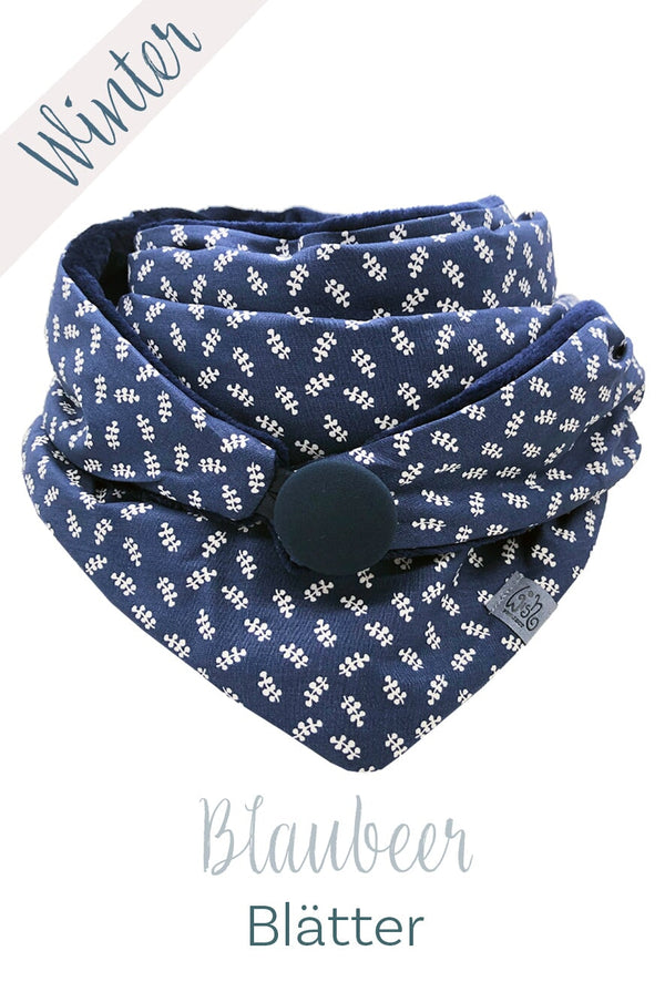 Blau Kuscheltuch wishproject Halstuch Damen aus Blauer Baumwolle , flauschig gefüttert für den Winter, Dreieckstuch mit Knopf, wie Loop aber viel praktischer, made with Love, fair wear, sustainable, handmade by wishproject