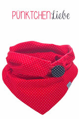 Dreiecktuch rot mit kleinen weißen Pünktchen, mini polka, polkadots, rot, amenhalstuch , Tuch mit Knopf , außenstoff rot mit kleinen weißen Pünktchen, Futterstoff Baumwolle, Tuch mit Knopf , nachhaltig, fear wear made in germany, Lieblingstuch