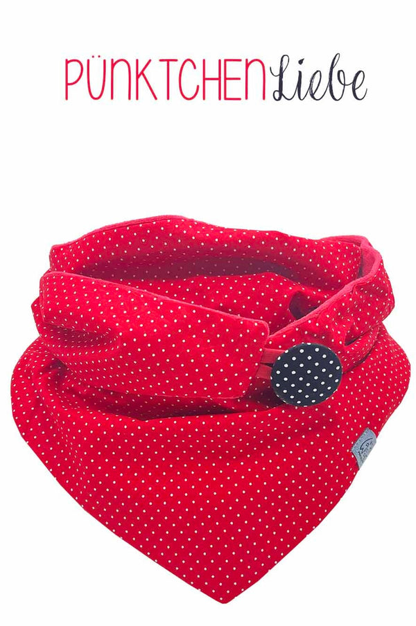 Dreiecktuch rot mit kleinen weißen Pünktchen, mini polka, polkadots, rot, amenhalstuch , Tuch mit Knopf , außenstoff rot mit kleinen weißen Pünktchen, Futterstoff Baumwolle, Tuch mit Knopf , nachhaltig, fear wear made in germany, Lieblingstuch
