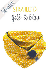 dreieckstuch für Damen aus Baumwolle, dick und flauschig gefüttert mit Microfaserplüsch. Farbe: Sonnengelb und blau, toll in Kombination mit dunkelblau