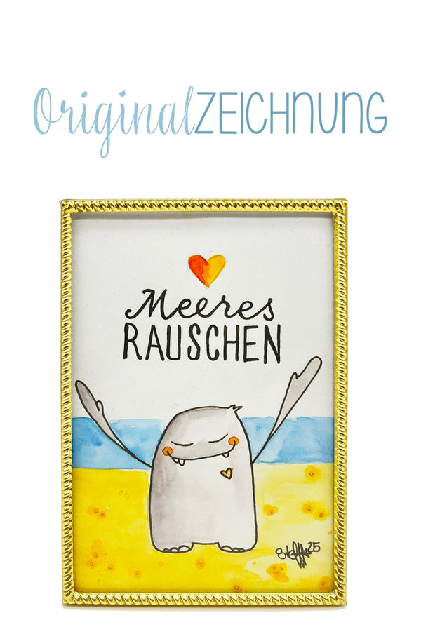 Originalzeichnung Meeresrauschen Zeichnung wishproject 
Detailaufnahme der Originalzeichnung „Meeresrauschen“ mit Aquarellfarben und Tusche, im dekorativen Goldrahmen.