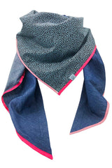 Dreieckstuch damen jeans denim mit Leo print blau rosa satin borte und glitter borte