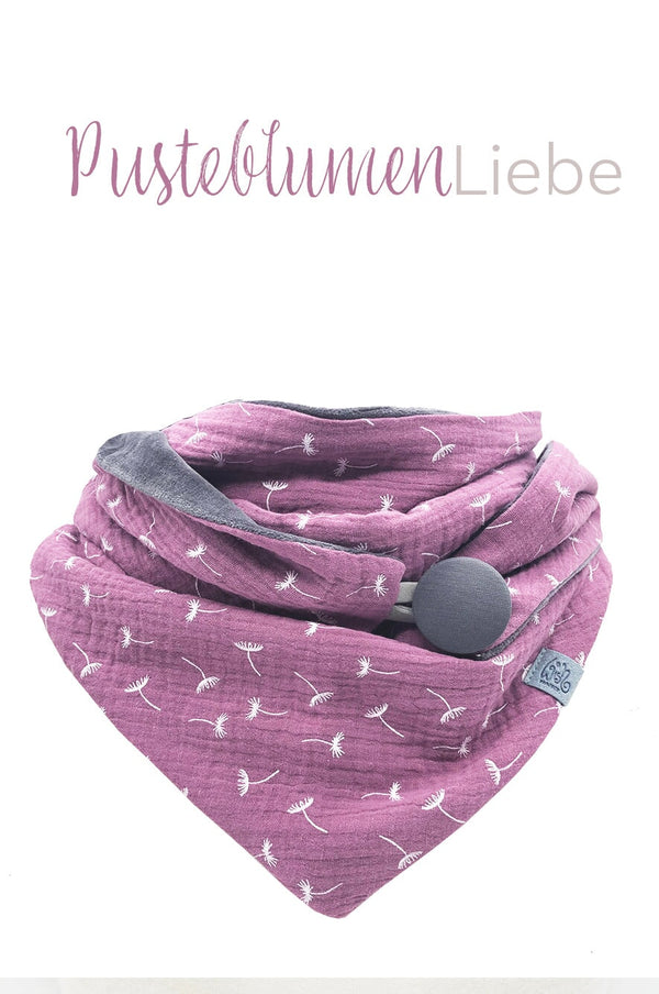Dreieckstuch Pusteblumen Liebe rosa Musselintuch mit Pusteblumen Muster, handmade