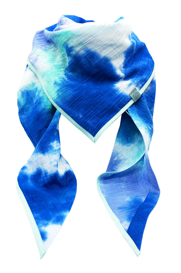Halstuch Damen Musselin-Tuch Batik blau , mintgrün und weiß  