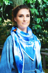 Halstuch Damen Musselin-Tuch Batik blau , mintgrün und weiß