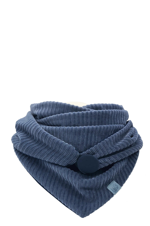 Halstuch Damen aus blauem Jersey Cord  weich und gemütlich mit Knopf 