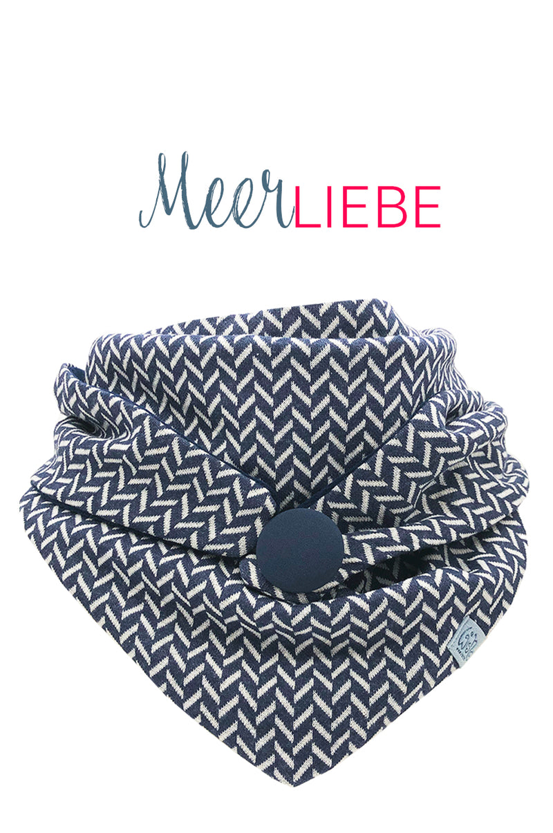 Halstuch Damen Blau Weiss MeerLiebe Ahoi Fischgrat Muster fair wear sustainable Dreieckstuch Damen mit Knopf , wie Loop nur Cool