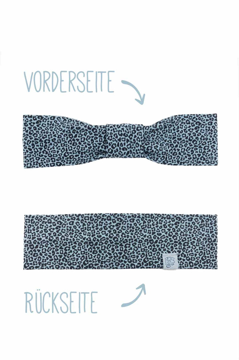 stirnband für warme ohren aus baumwolljersey blau mit leoparden animal print 