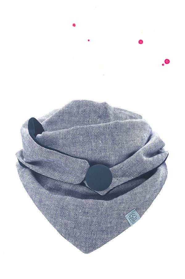 dreieckstuch fischgrat blau halstuch damen mit knopf 