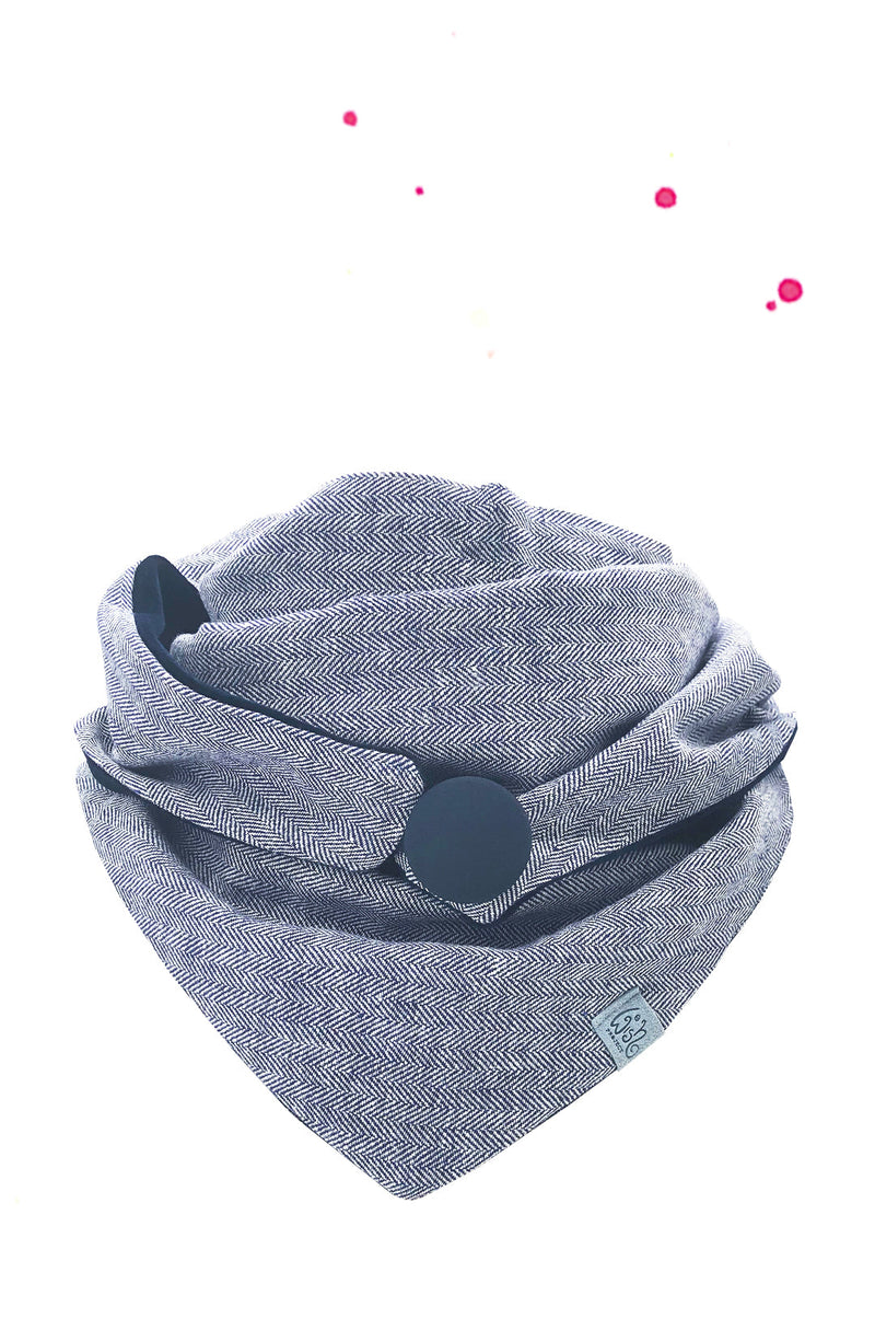 dreieckstuch fischgrat blau halstuch damen mit knopf 